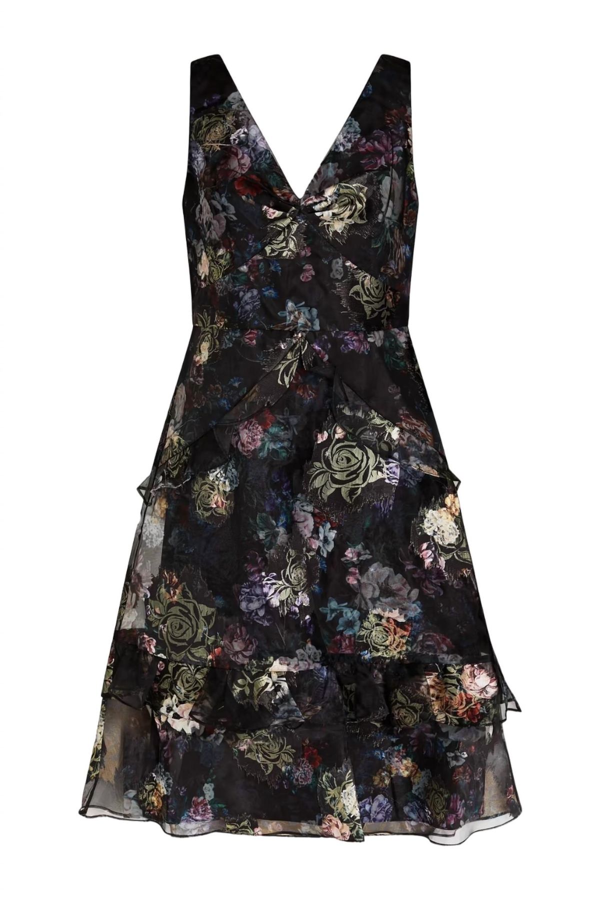 Style 1-1245742901-98 Marchesa Size 10 Floral Black Cocktail Dress on Queenly