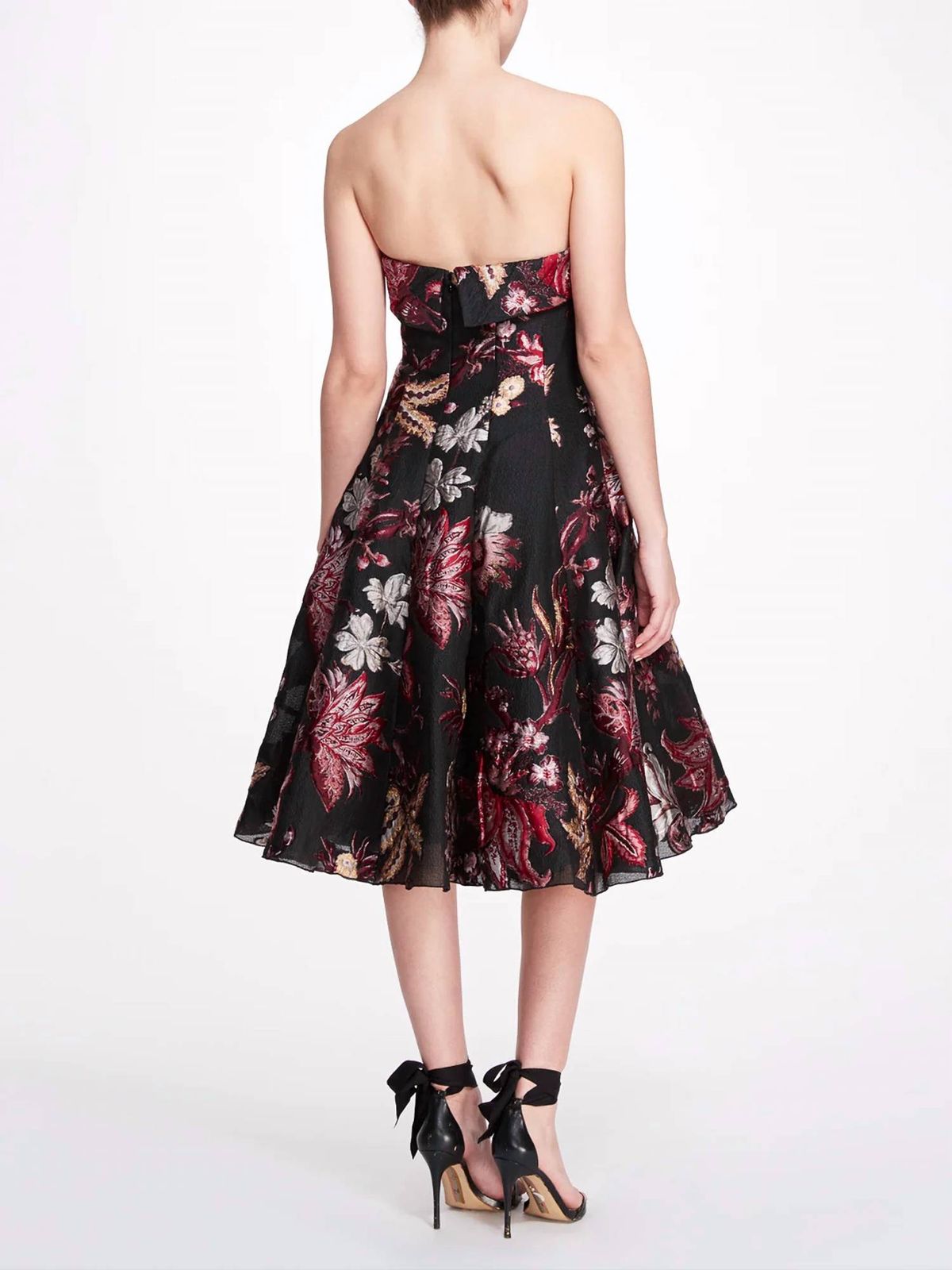 Style 1-1312143521-1901 Marchesa Size 6 Strapless Floral Black Cocktail Dress on Queenly