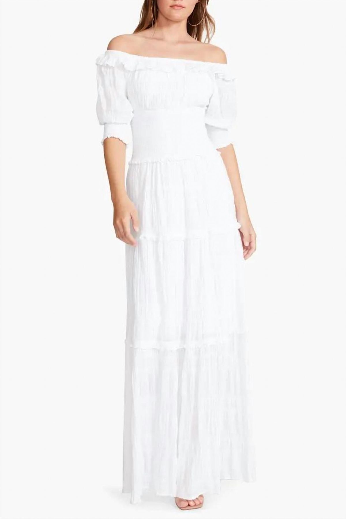 Style 1-1334828219-2791 BB Dakota Size L Off The Shoulder White Floor Length Maxi on Queenly