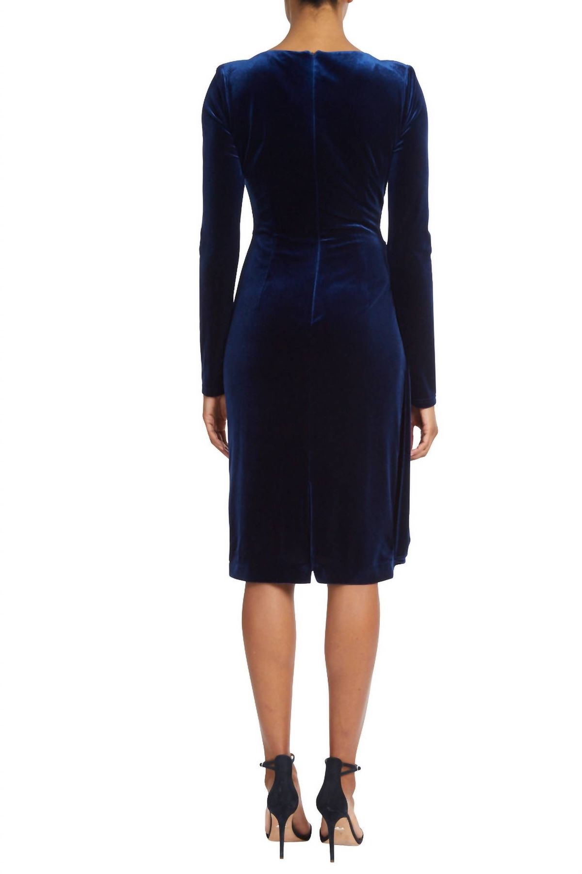 Style 1-2534190557-1498 BADGLEY MISCHKA Size 4 Long Sleeve Velvet Blue Cocktail Dress on Queenly