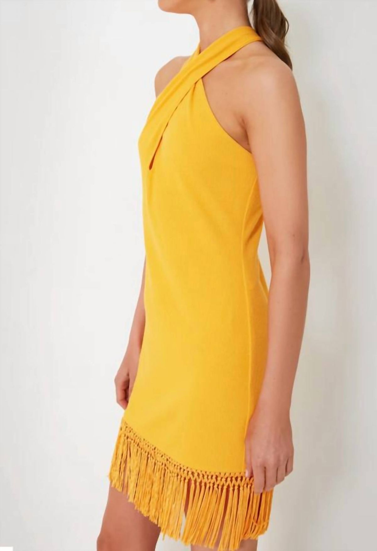 Style 1-2673566532-3471 SAYLOR Size S Halter Yellow Cocktail Dress on Queenly