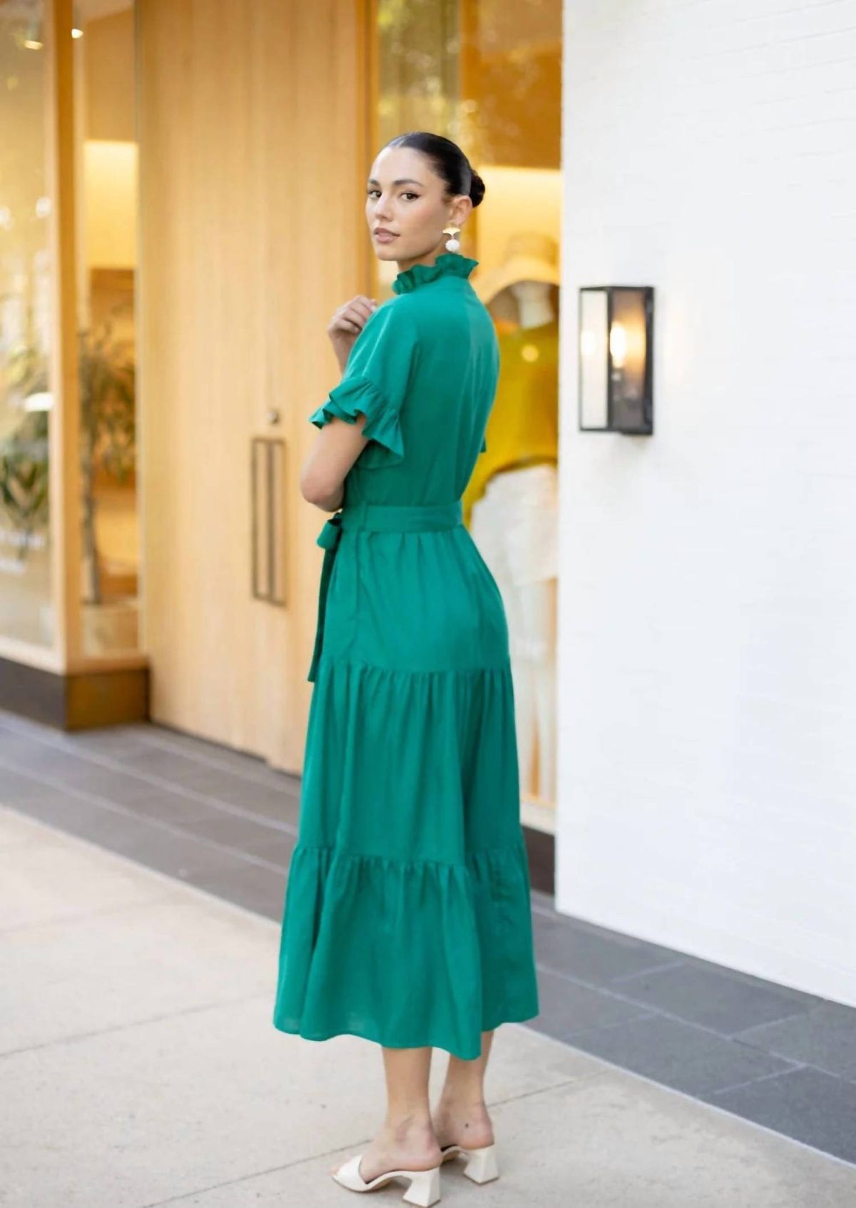 Style 1-2766538531-2791 ABBEY GLASS Size L High Neck Turquoise Green Floor Length Maxi on Queenly