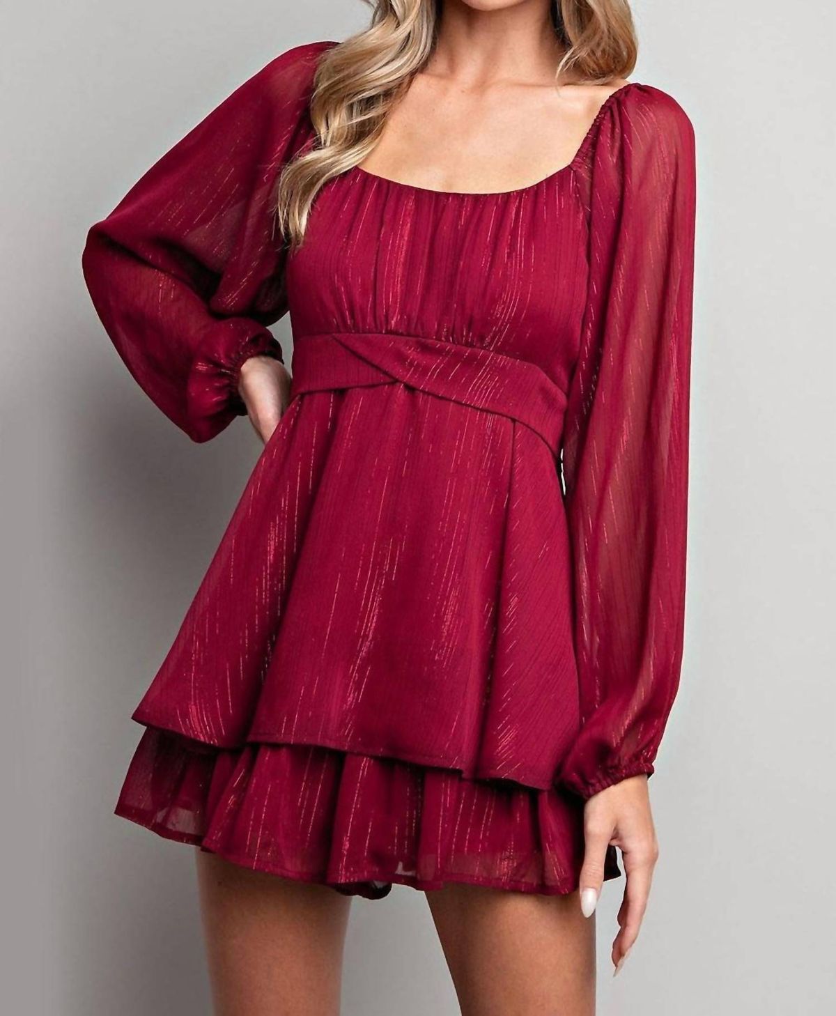 Style 1-3868552815-3011 ee:some Size M Long Sleeve Sheer Burgundy Red Formal Jumpsuit on Queenly