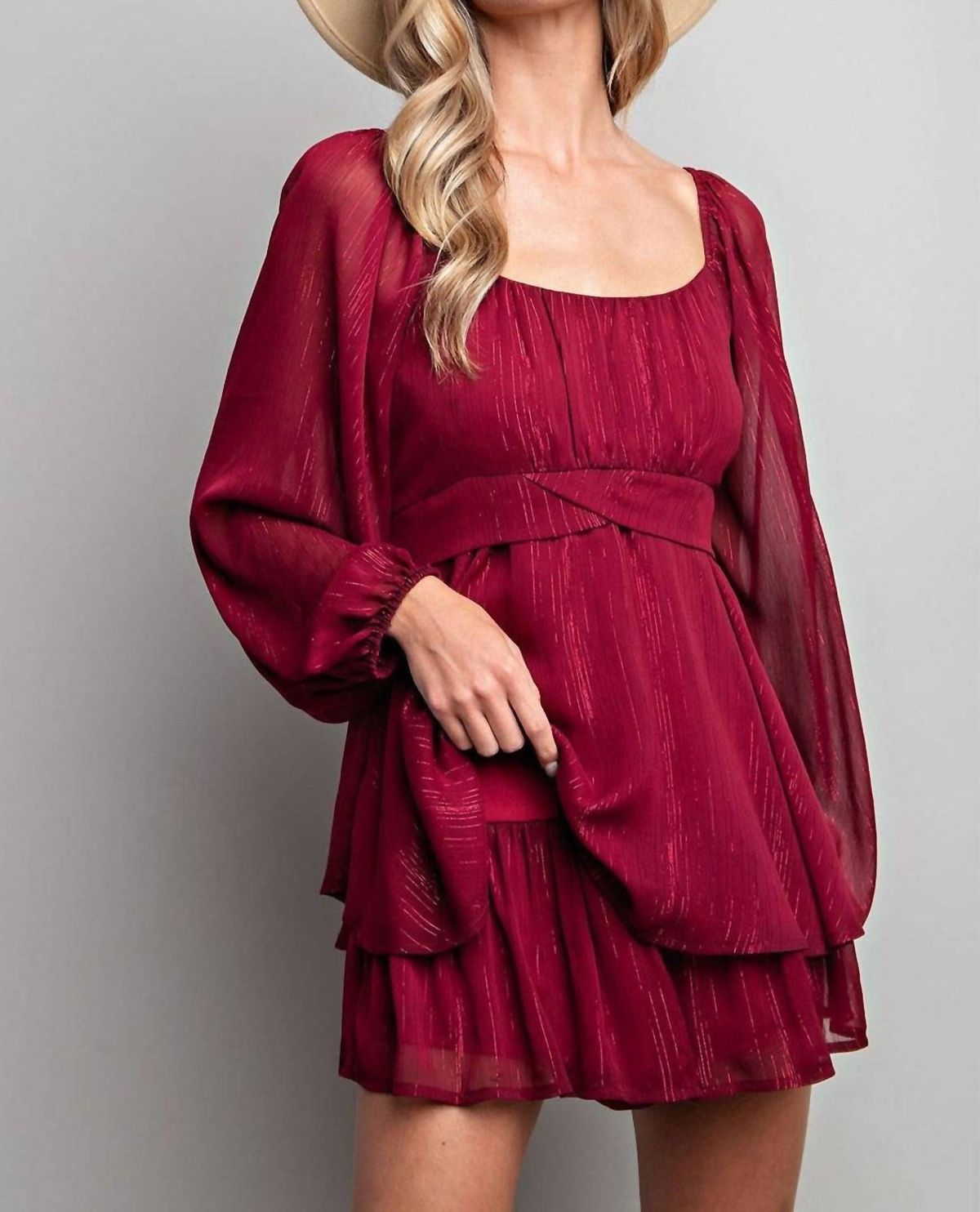 Style 1-3868552815-3011 ee:some Size M Long Sleeve Sheer Burgundy Red Formal Jumpsuit on Queenly