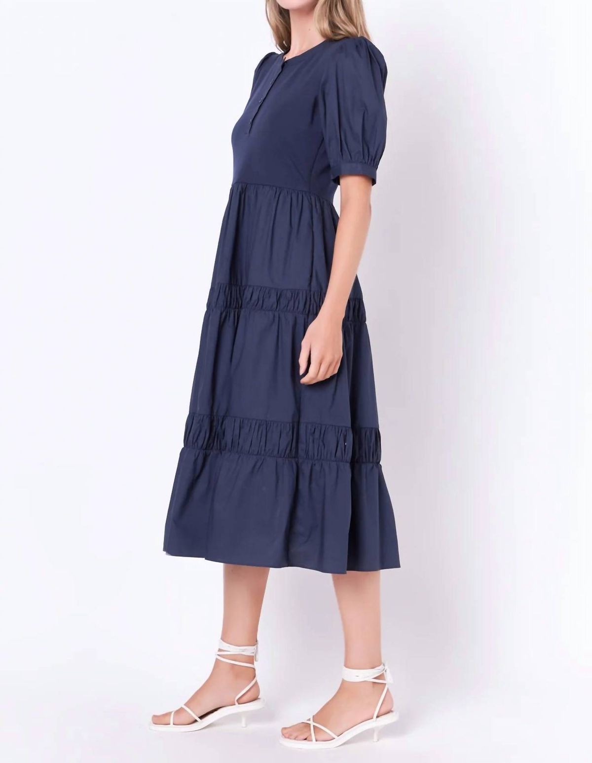 Style 1-4151116647-2901 English Factory Size M High Neck Navy Blue Cocktail Dress on Queenly