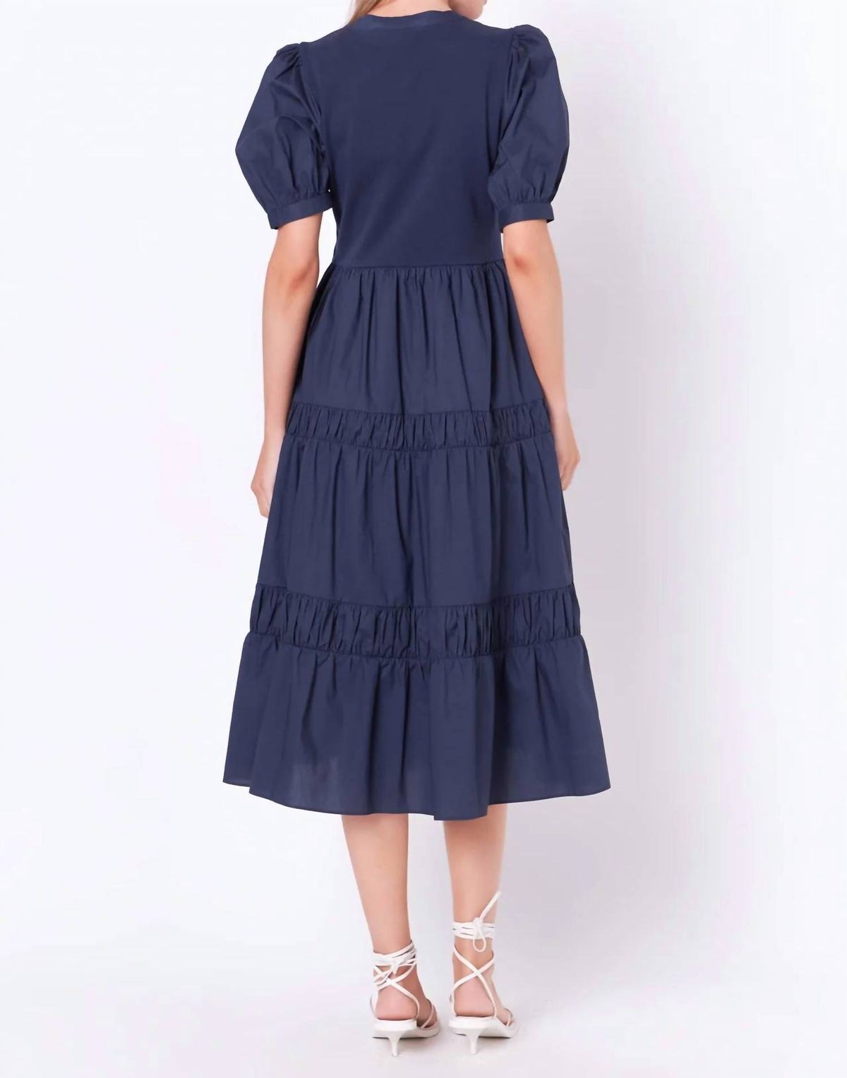 Style 1-4151116647-2901 English Factory Size M High Neck Navy Blue Cocktail Dress on Queenly