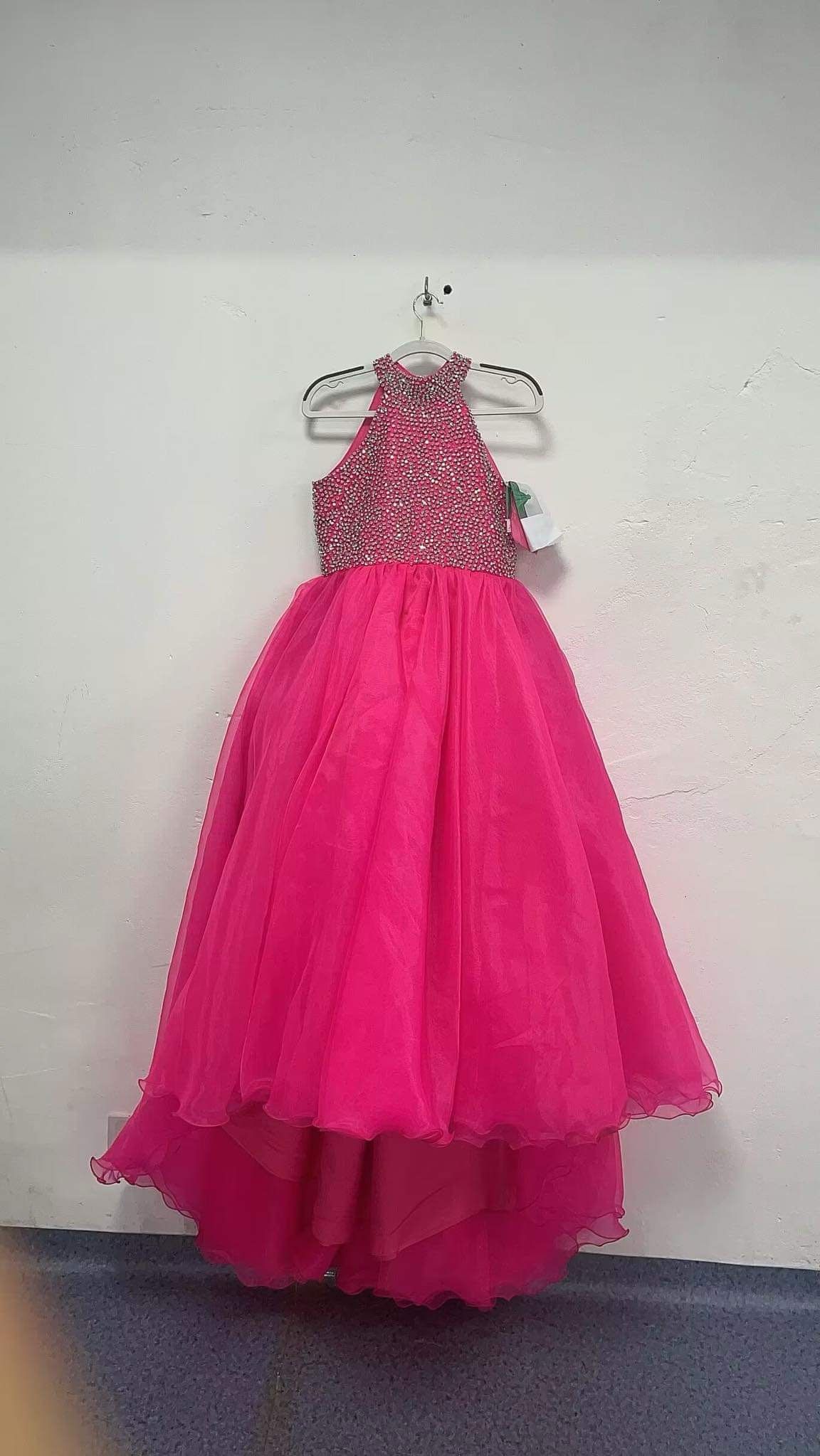 Girls Size 12 Pageant High Neck Pink Ball Gown on Queenly