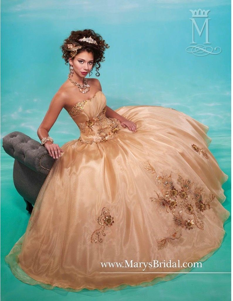 Style 4606 mary’s Size 6 Strapless Gold Ball Gown on Queenly