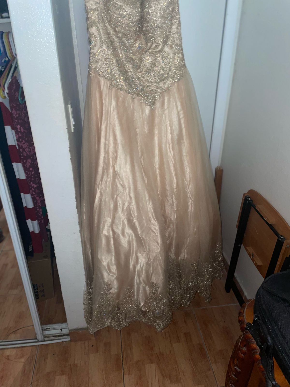 Size 14 Prom Strapless Gold Ball Gown on Queenly
