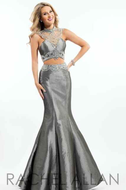 Style 7145 Rachel Allan Size 4 Sequined Silver Ball Gown on Queenly