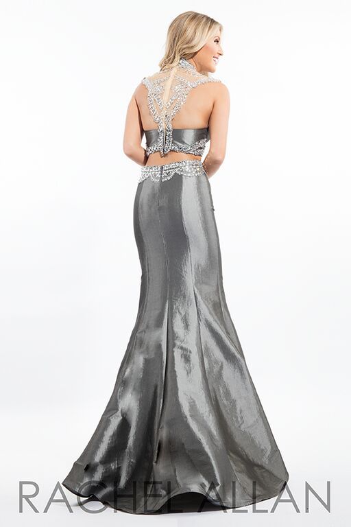 Style 7145 Rachel Allan Size 4 Sequined Silver Ball Gown on Queenly