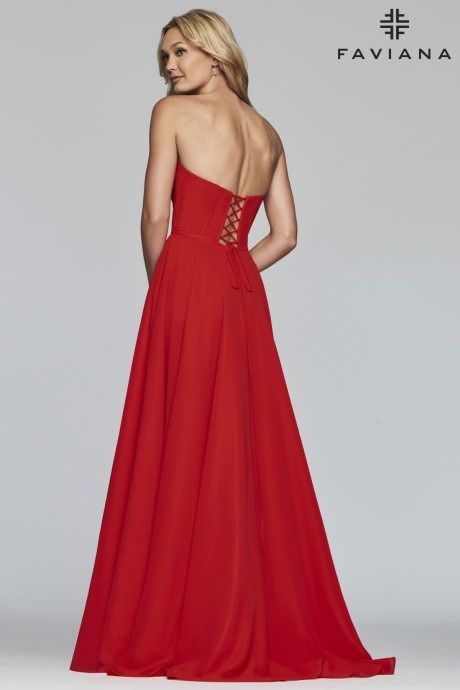 Style 10232 Faviana Size 10 Strapless Red A-line Dress on Queenly