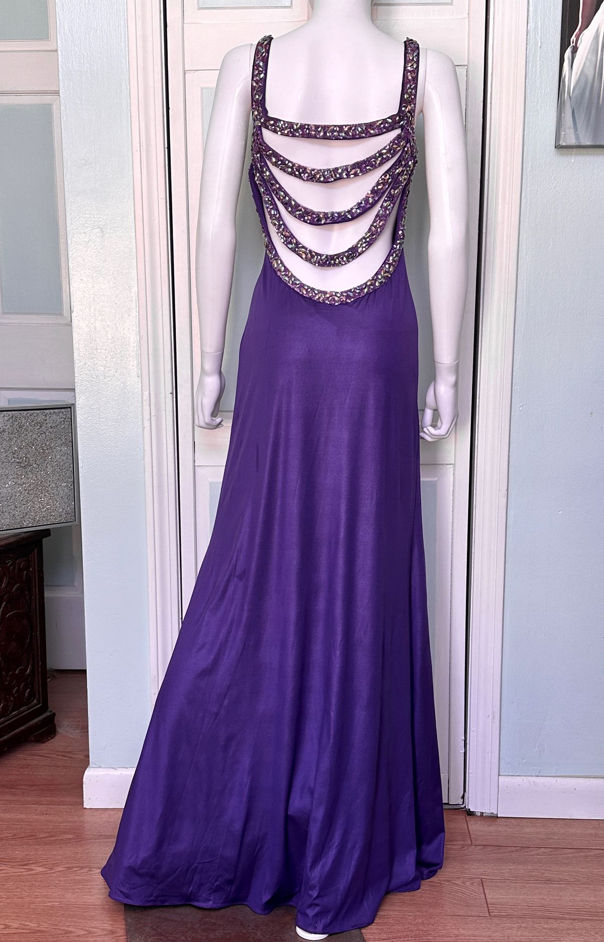 Style 16021 La Femme Size 00 Prom Sequined Purple A-line Dress on Queenly