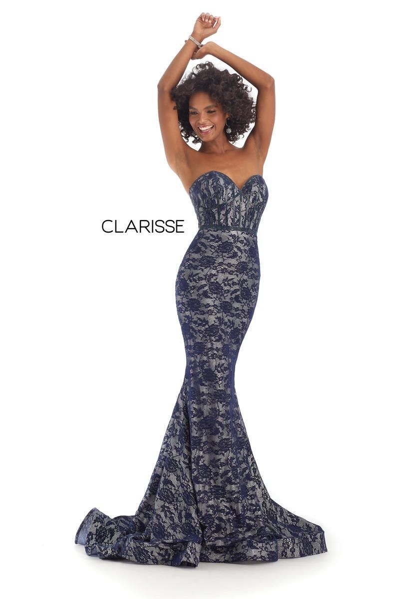 Style 8064 Clarisse Size 0 Prom Strapless Lace Navy Blue Mermaid Dress on Queenly