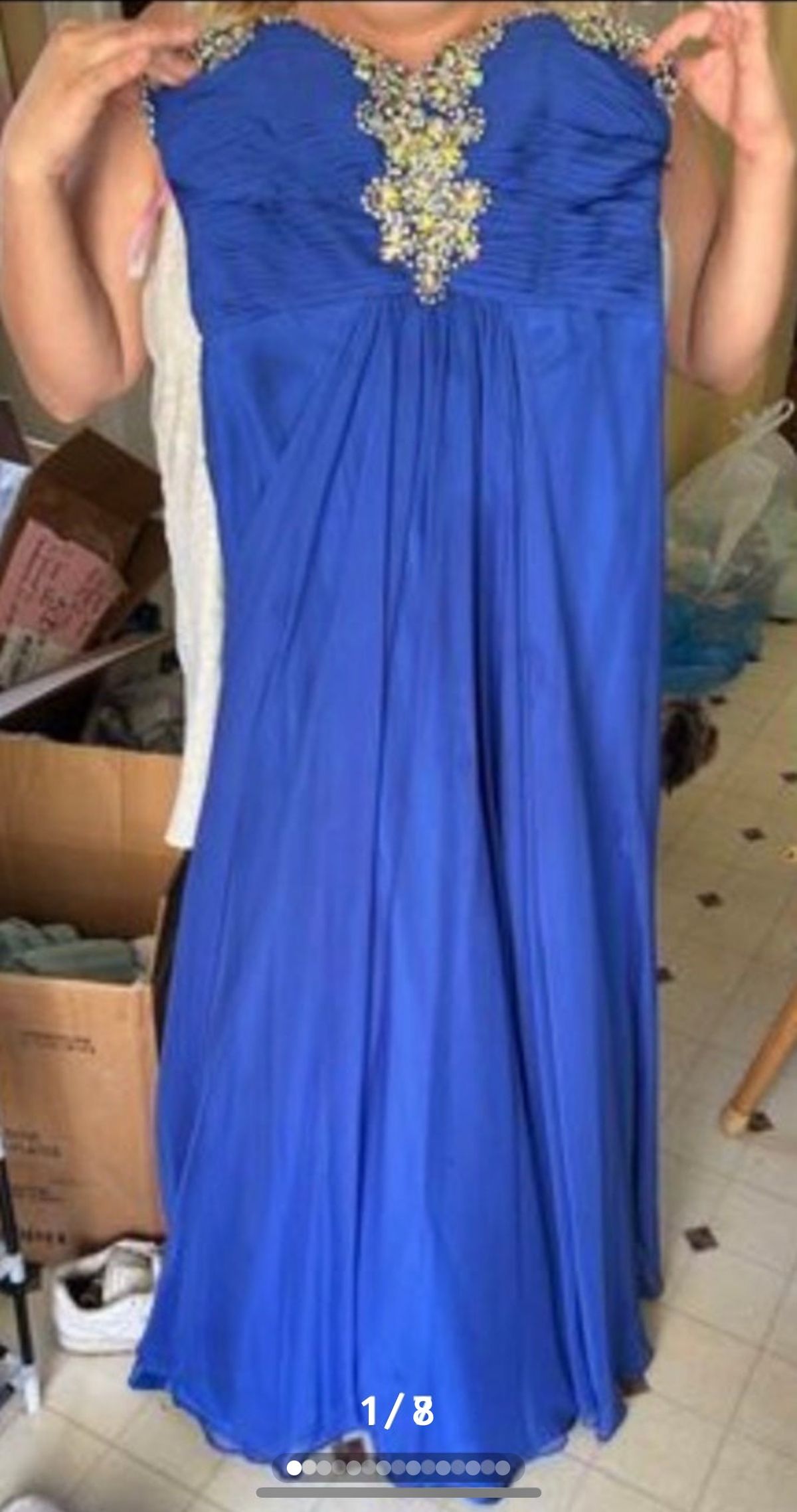 Blush Prom Size 6 Prom Strapless Sequined Royal Blue A-line Dress on Queenly