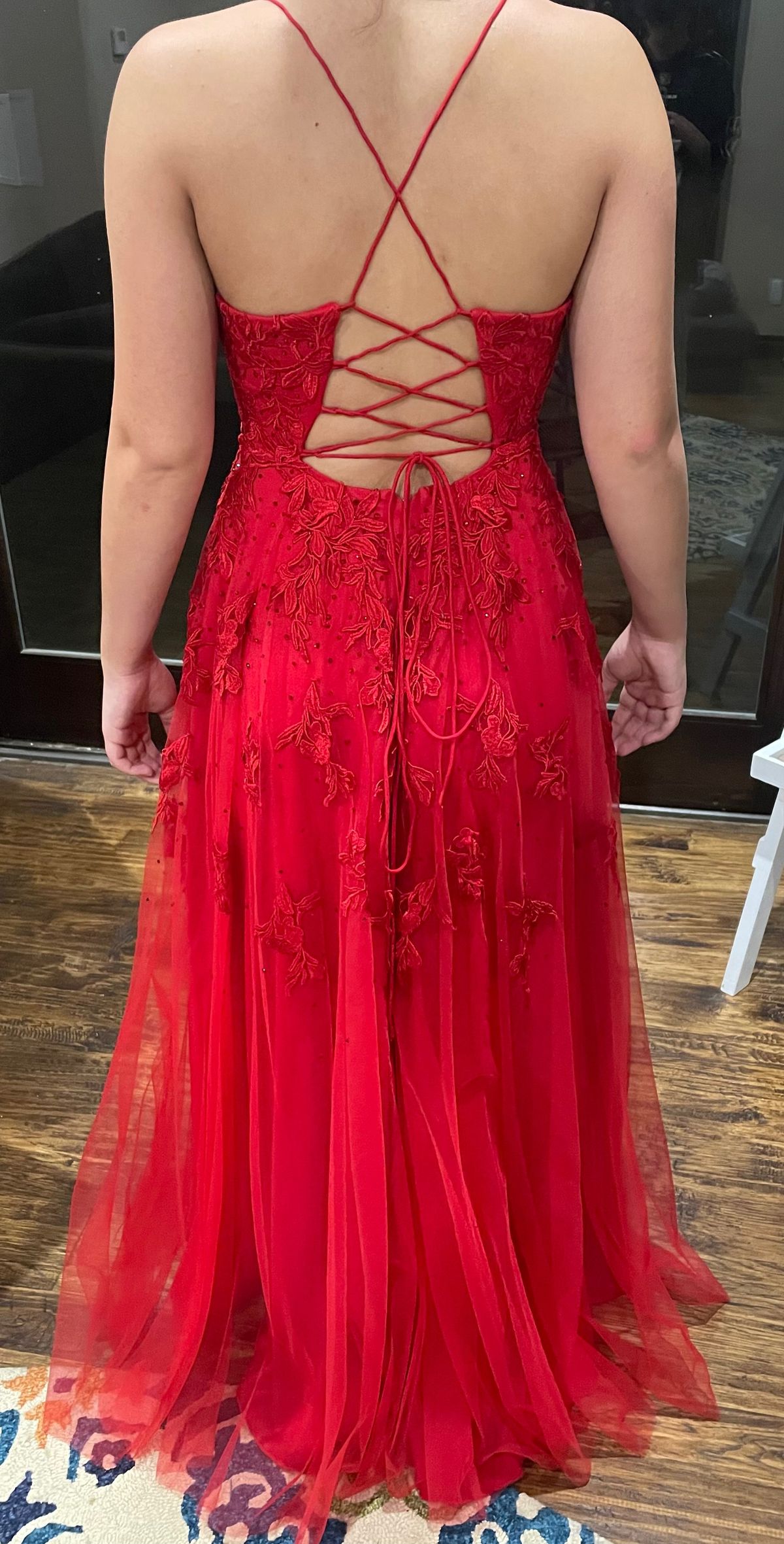 Faviana Size 6 Prom Plunge Red Floor Length Maxi on Queenly