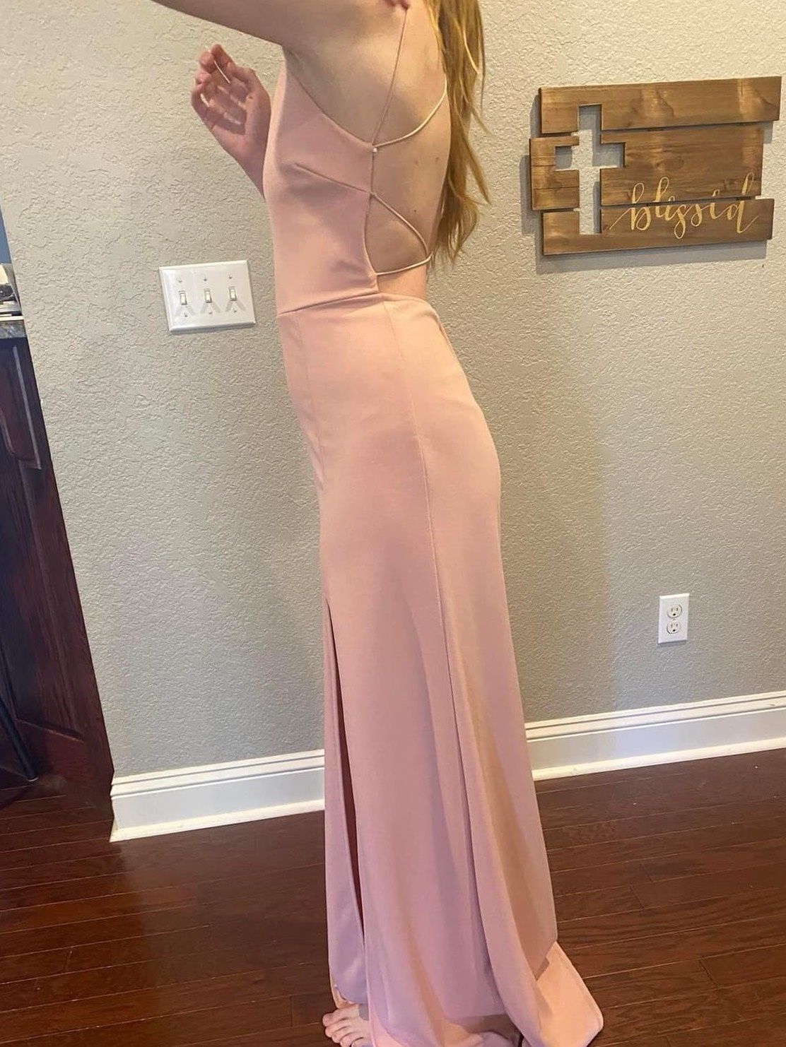 Windsor Size S Prom Plunge Pink Side Slit Dress on Queenly