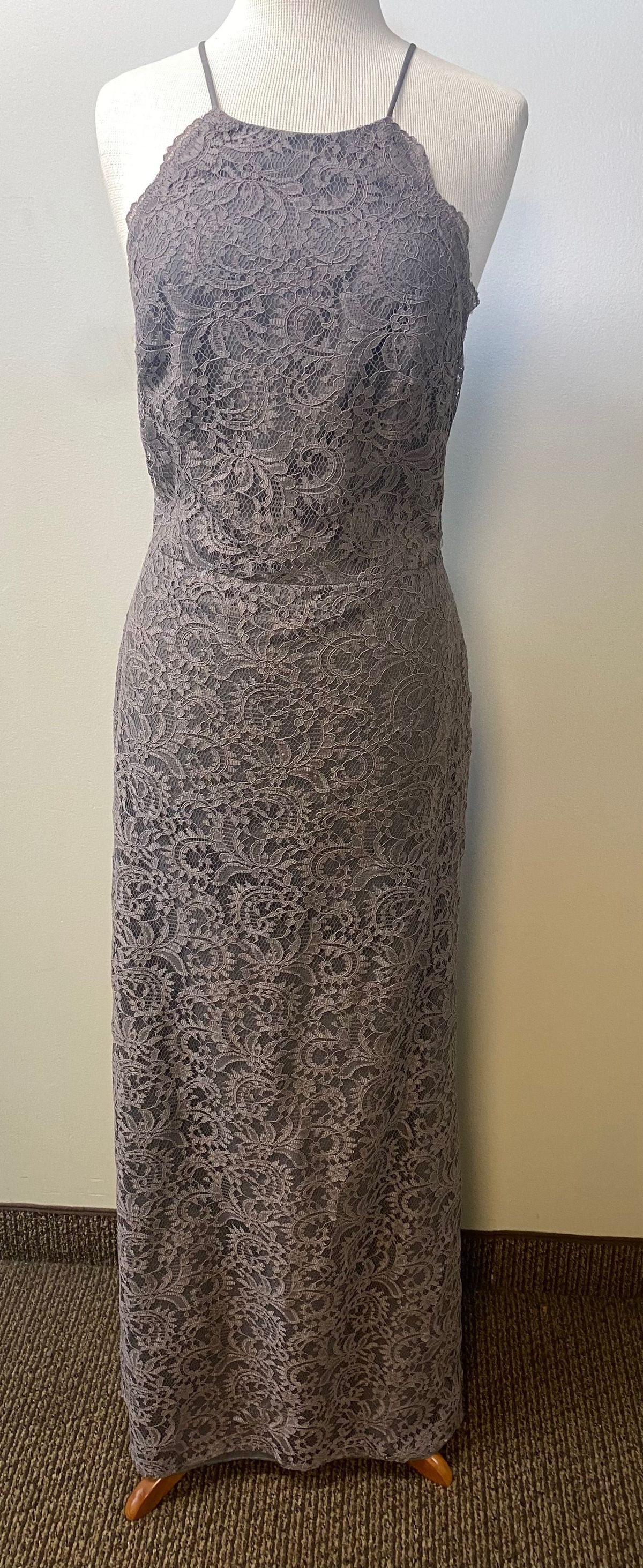 Style 2995 Dessy Collection Size 14 Bridesmaid Halter Lace Gray A-line Dress on Queenly