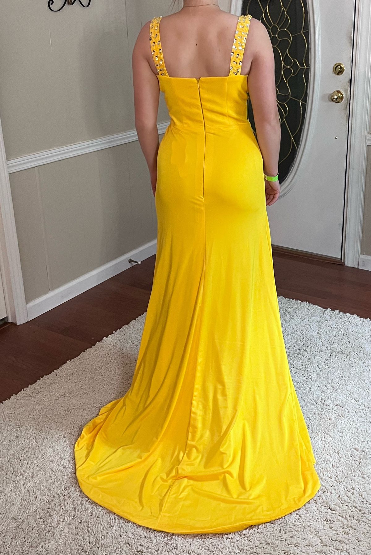 Hebeos Size 4 Prom Plunge Yellow Side Slit Dress on Queenly