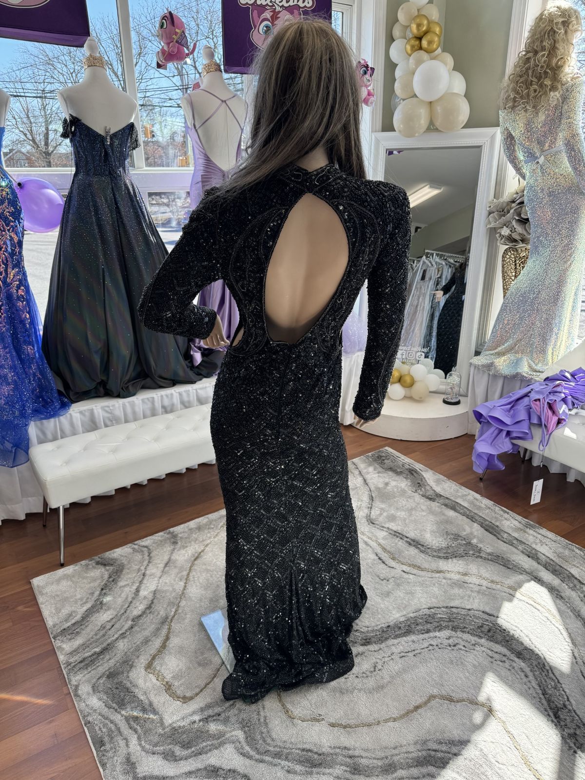 Style 52916 Sherri Hill Size 6 Prom Long Sleeve Burgundy Black Mermaid Dress on Queenly