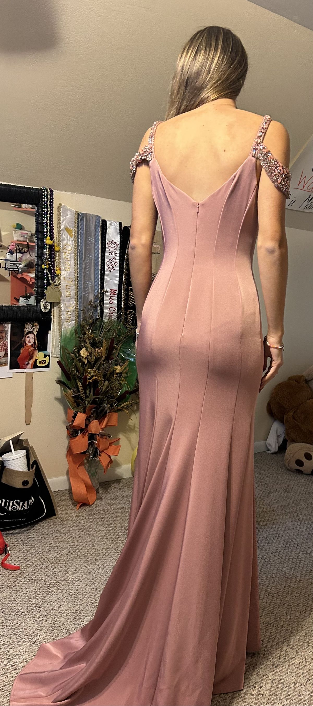 Size S Prom Off The Shoulder Pink Mermaid Dress on Queenly