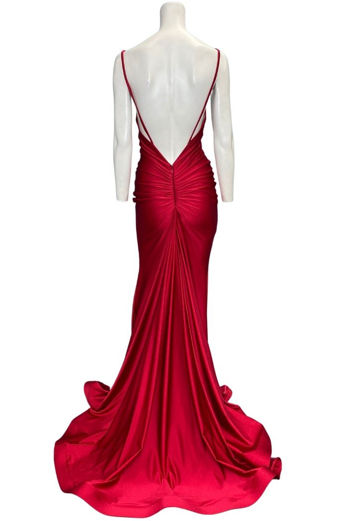 Style 974 Jessica Angel Size 00 Red Side Slit Dress on Queenly
