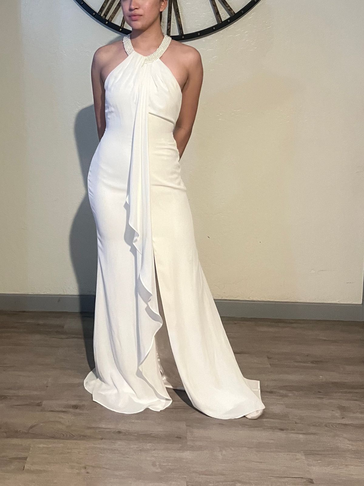 Calvin Klein Size 2 High Neck White Side Slit Dress on Queenly