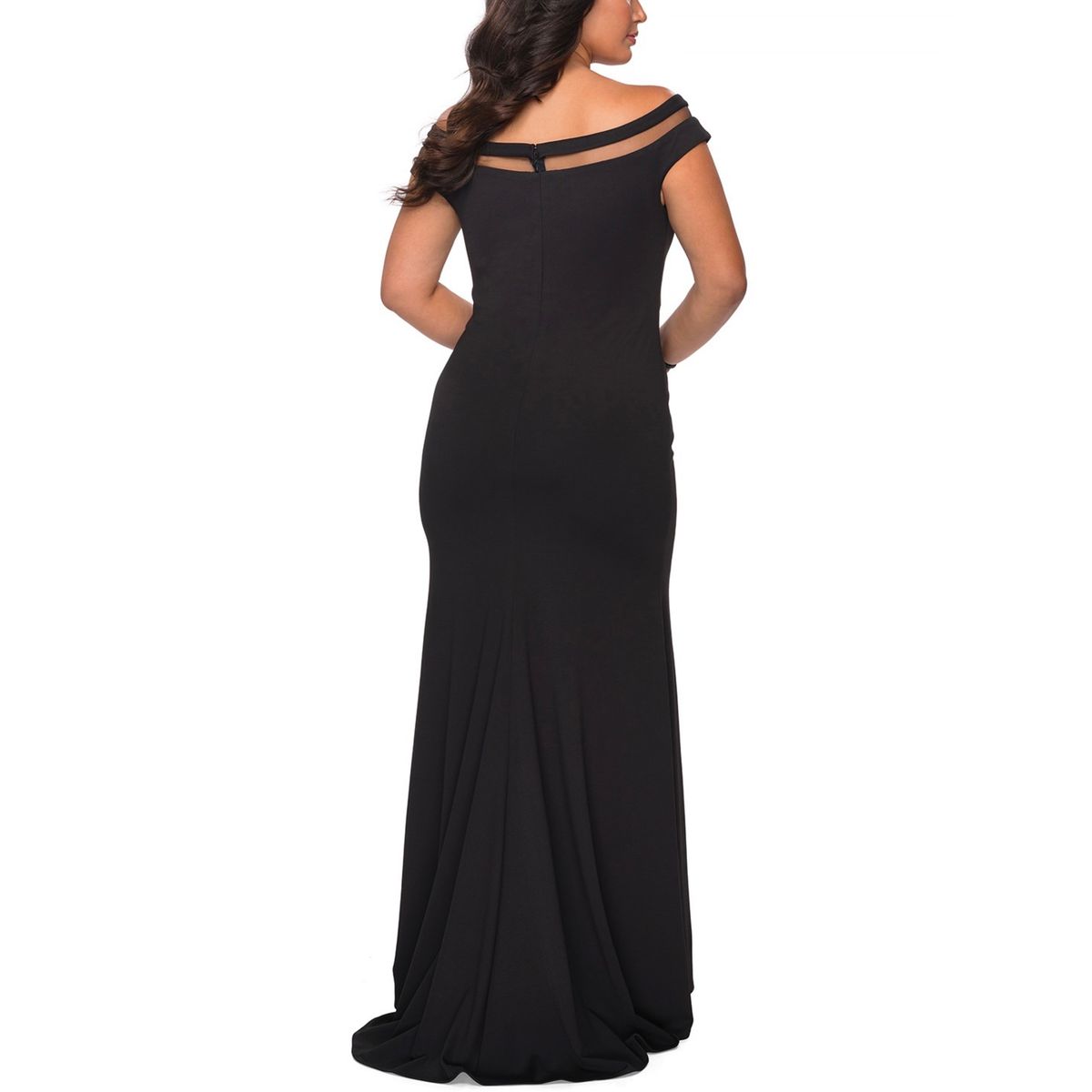 Style 29049 La Femme Size 14 Prom Off The Shoulder Sheer Black Floor Length Maxi on Queenly