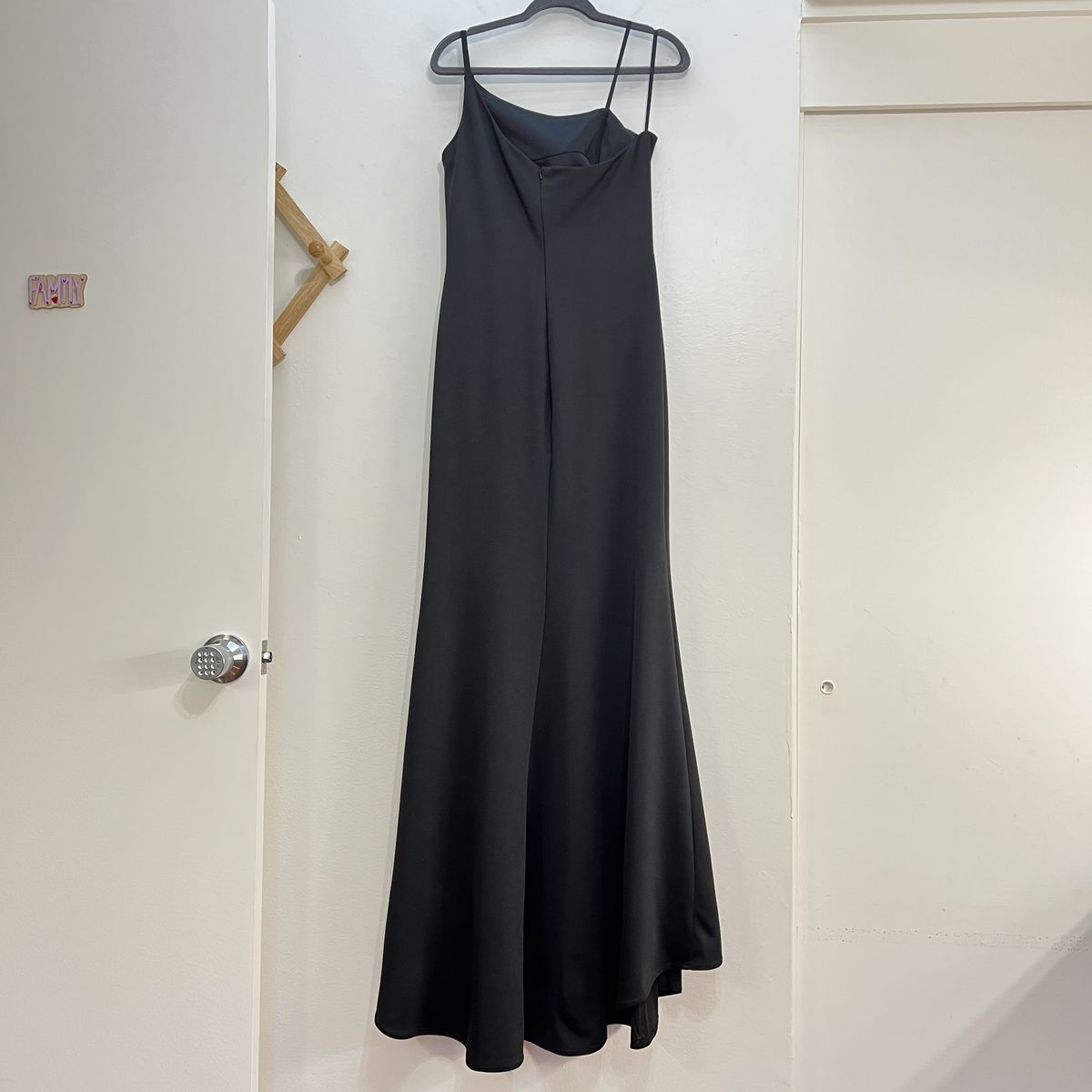 Style 28176 La Femme Size 10 One Shoulder Black Side Slit Dress on Queenly