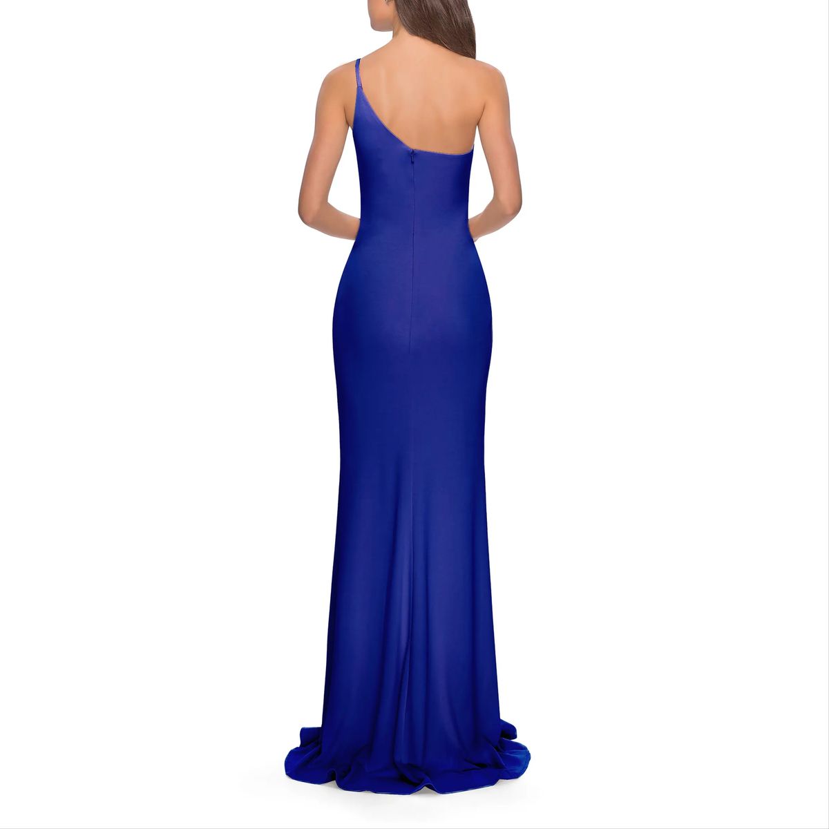 Style 28176 La Femme Size 10 One Shoulder Royal Blue Side Slit Dress on Queenly