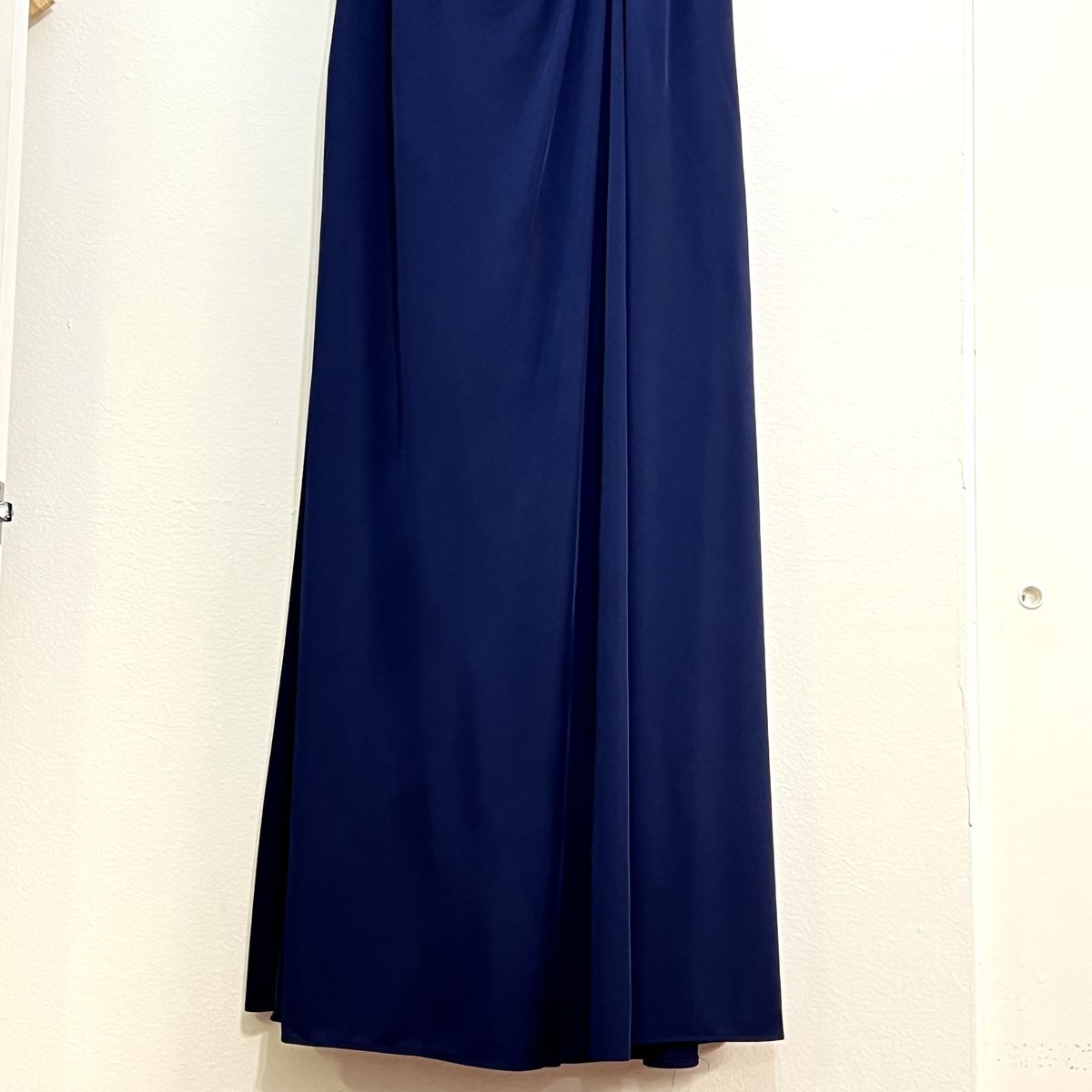 Style 28029 La Femme Size 12 Cap Sleeve Sheer Navy Blue Floor Length Maxi on Queenly