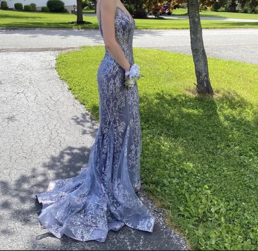 Jovani Size 0 Prom Plunge Silver Mermaid Dress on Queenly