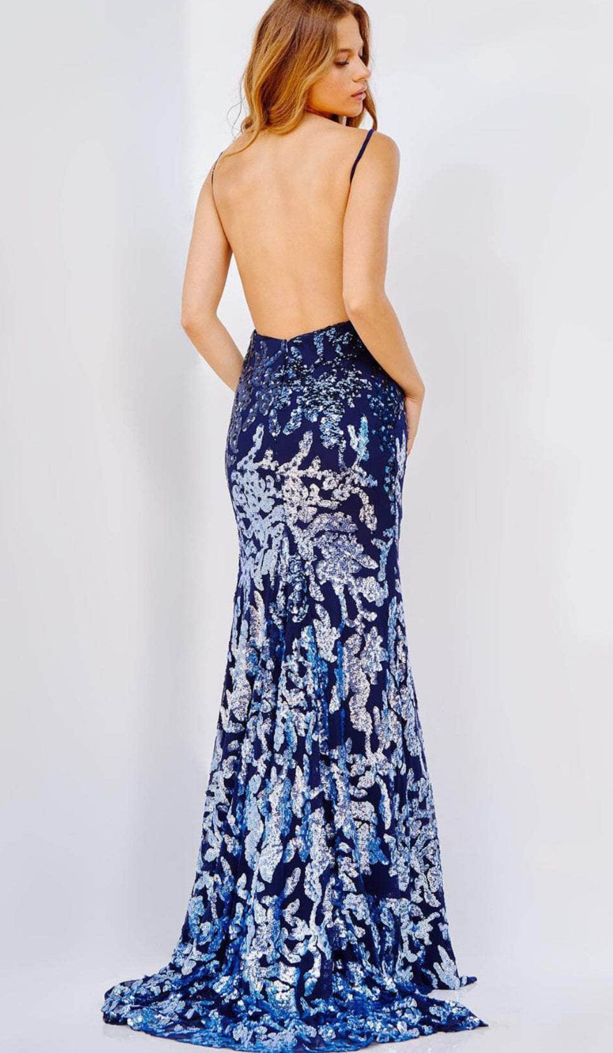 Jovani Size 2 Prom Plunge Navy Blue Mermaid Dress on Queenly