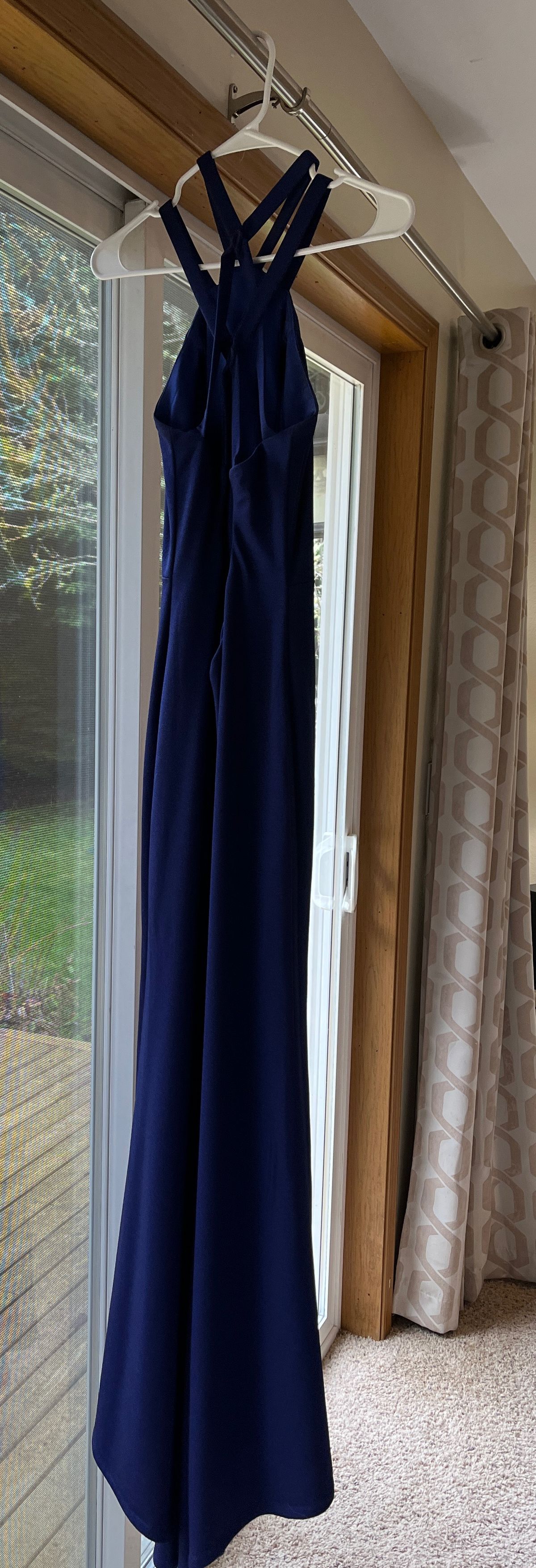 La Femme Size 4 Prom High Neck Blue A-line Dress on Queenly