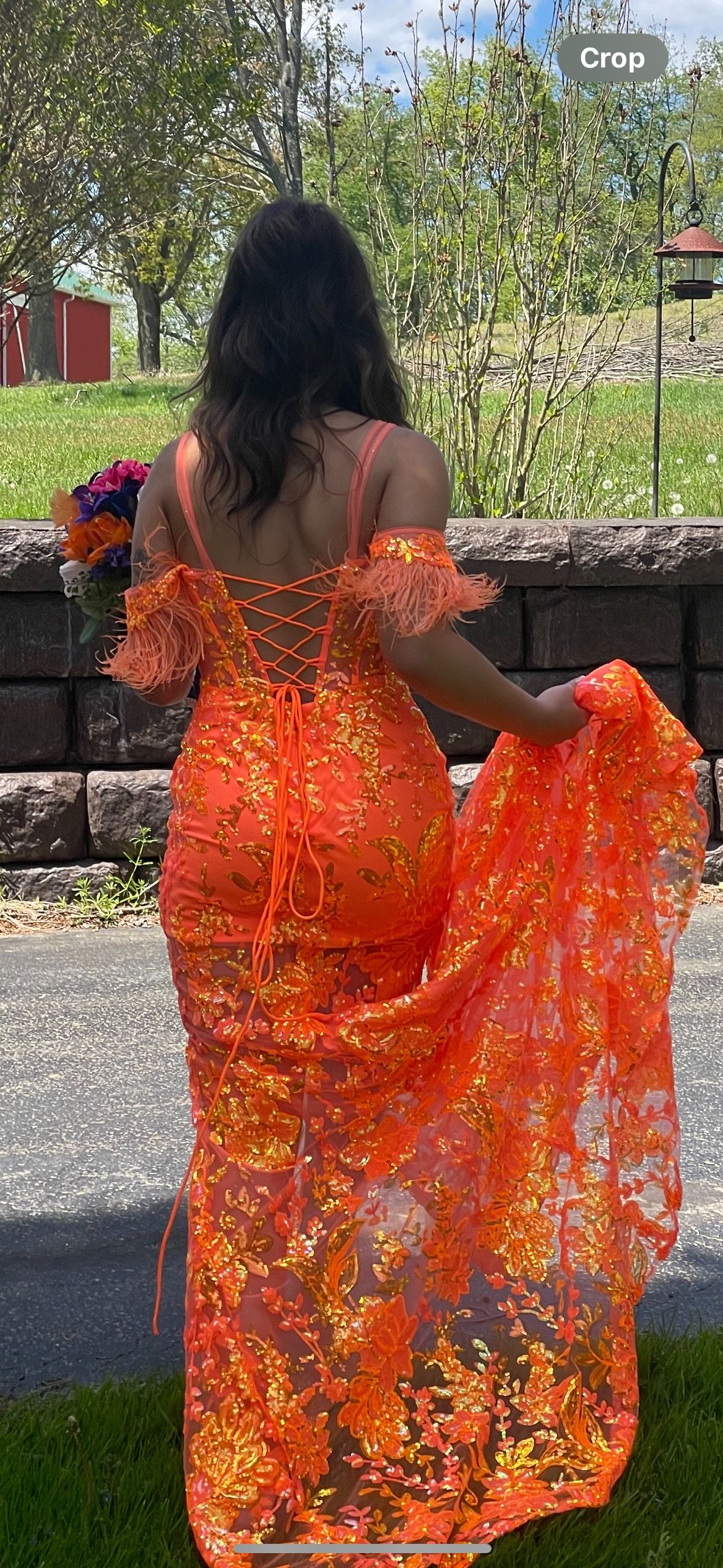 Style EW34034 Ellie Wilde Size 2 Prom Off The Shoulder Orange Side Slit Dress on Queenly