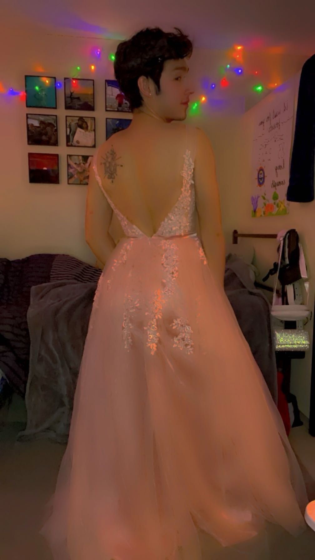 Custom Made Size 4 Prom Plunge Pink Ball Gown on Queenly