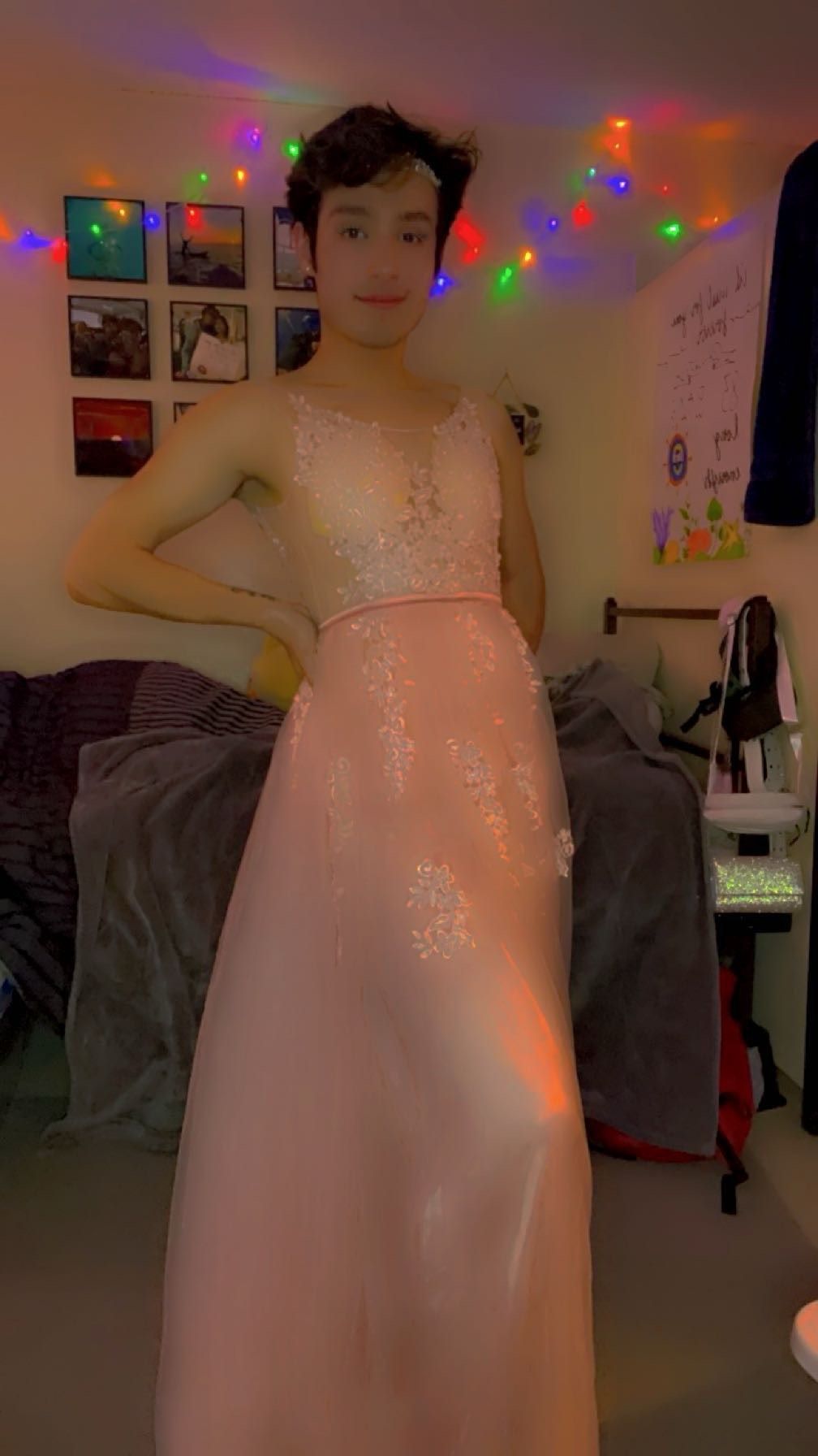 Custom Made Size 4 Prom Plunge Pink Ball Gown on Queenly