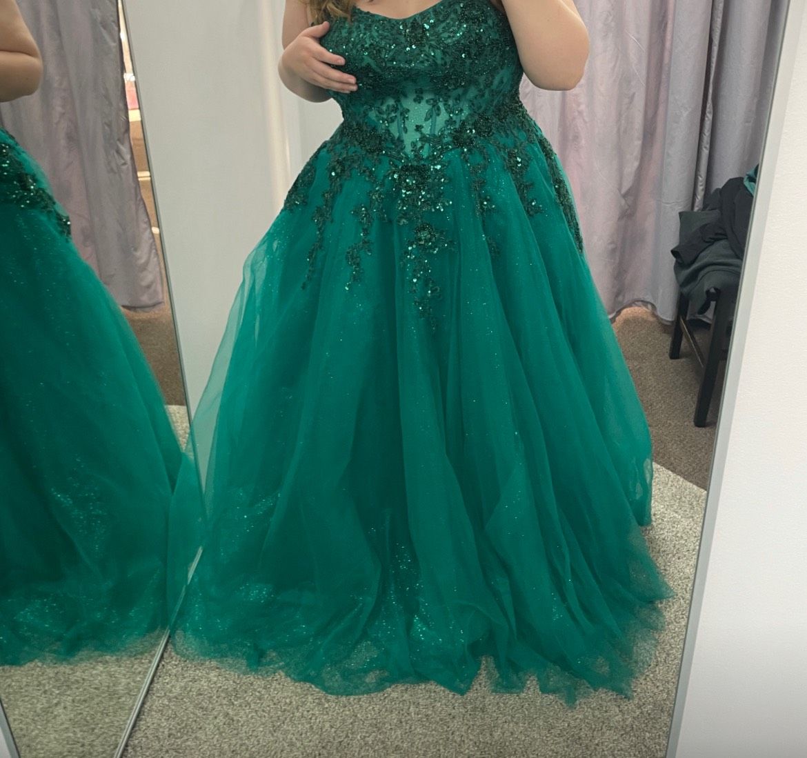 Style 13947083 MoriLee Plus Size 16 Prom Green Ball Gown on Queenly