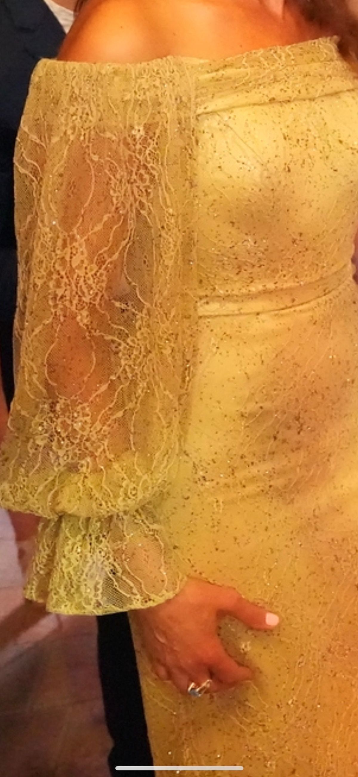 Size 4 Lace Gold Side Slit Dress on Queenly