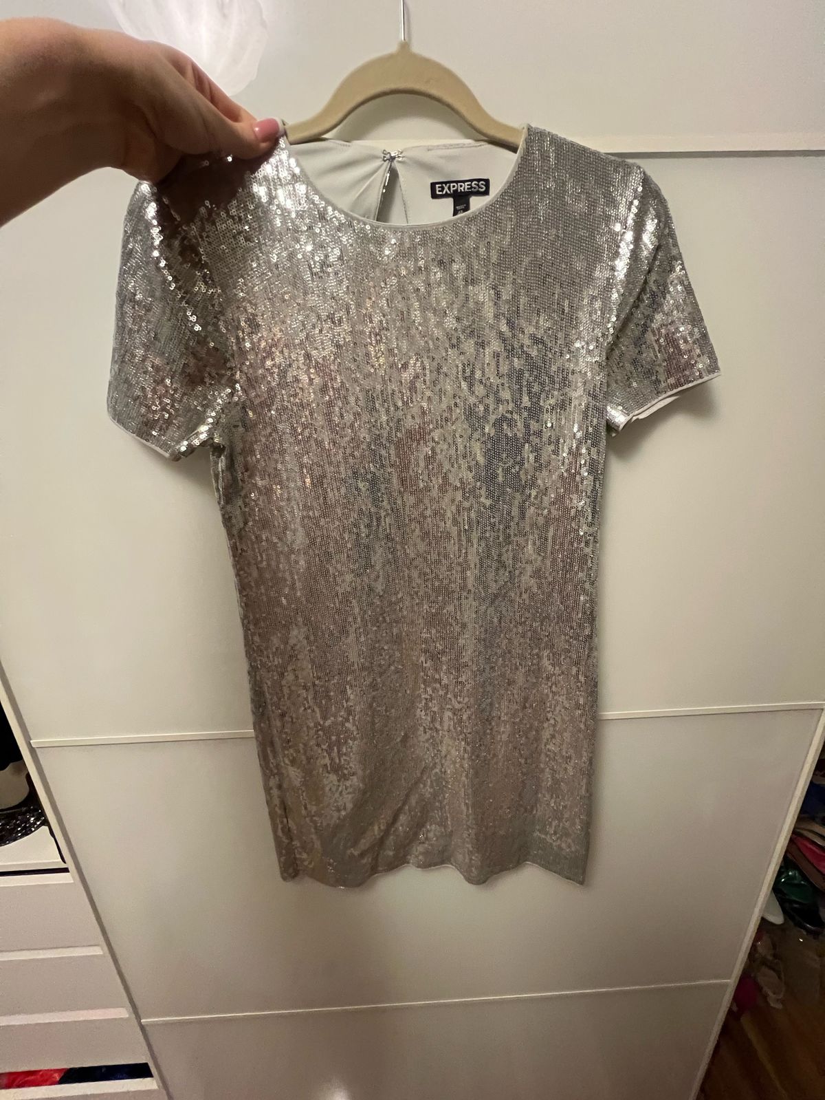 Express Size S Nightclub High Neck Silver Cocktail Dress on Queenly