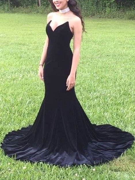 Style 40786 Jovani Size 0 Prom Strapless Velvet Black Mermaid Dress on Queenly
