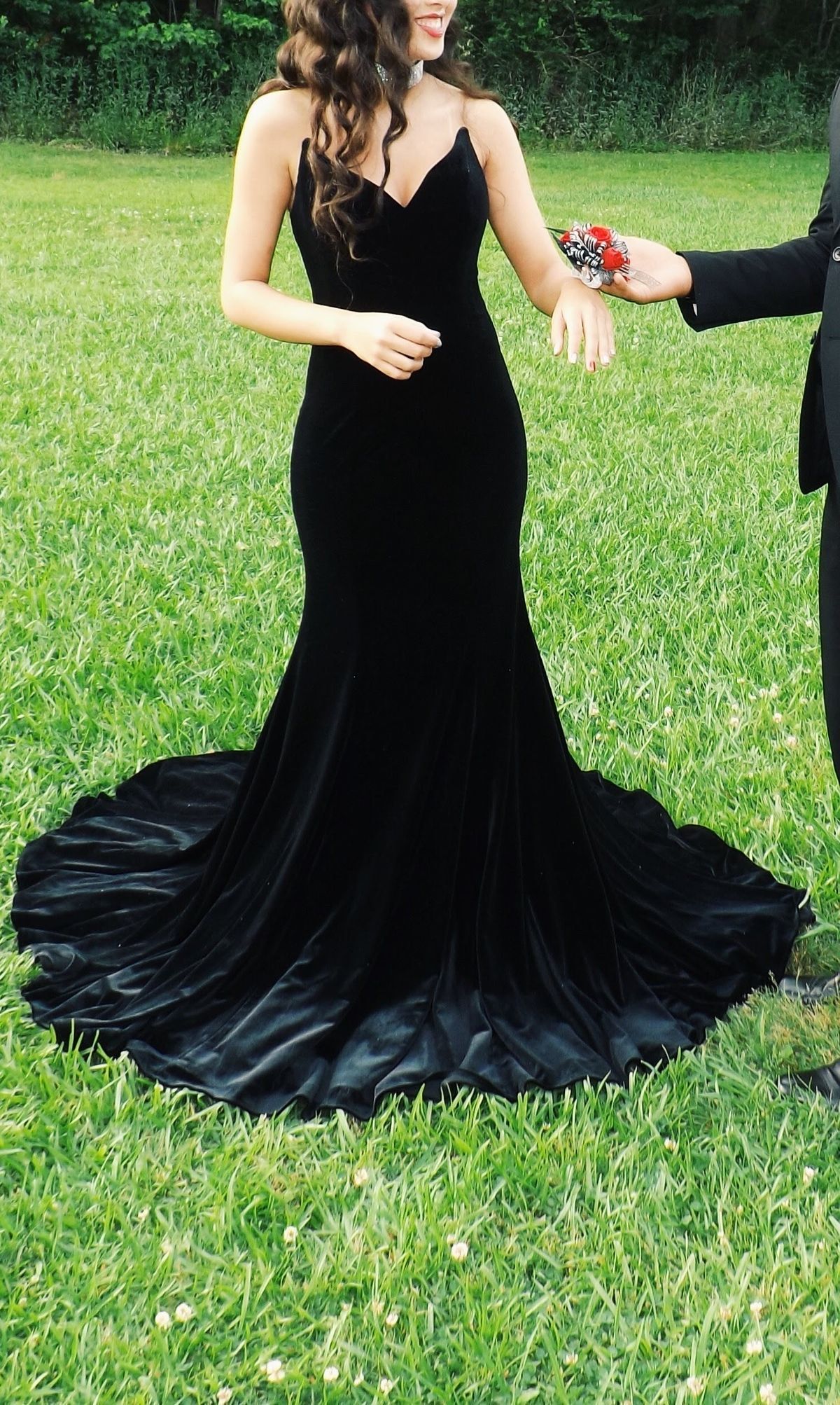 Style 40786 Jovani Size 0 Prom Strapless Velvet Black Mermaid Dress on Queenly