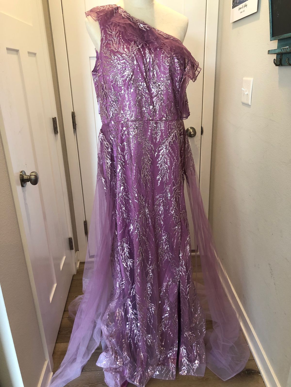 Cinderella Divine Plus Size 18 One Shoulder Purple Side Slit Dress on Queenly