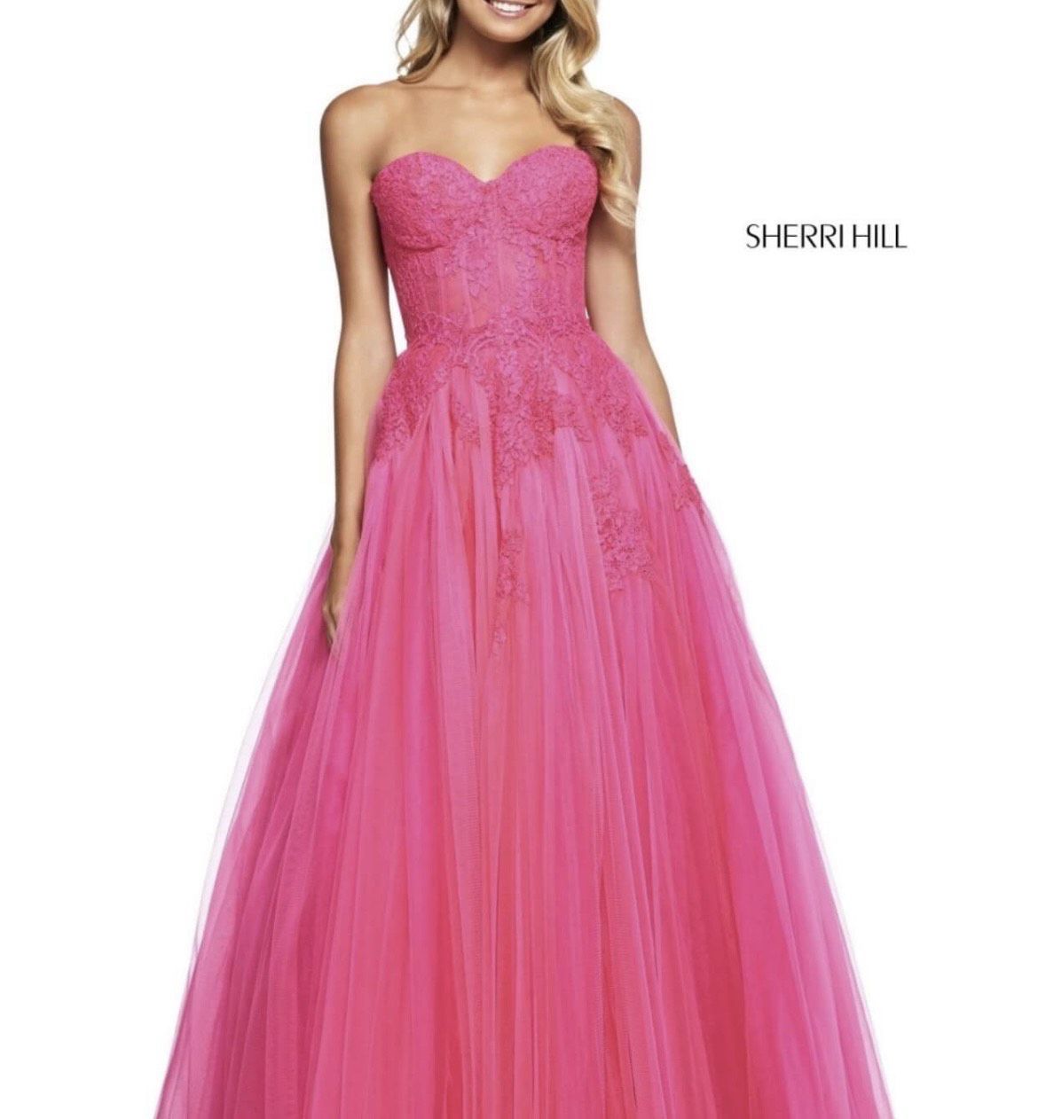 Sherri Hill Size 4 Prom Strapless Sheer Pink Dress With Train on Queenly