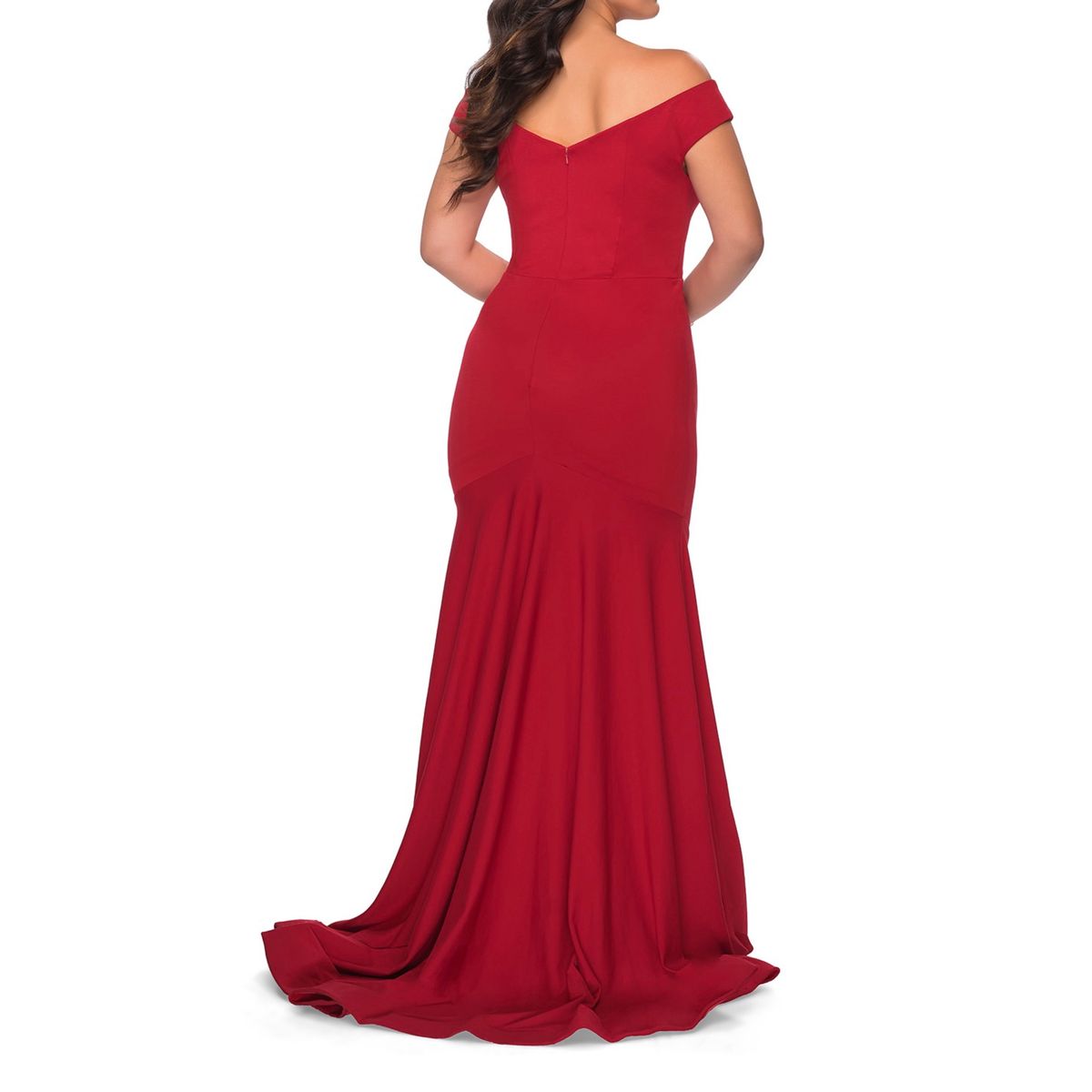 Style 28963 La Femme Plus Size 18 Off The Shoulder Red Dress With Train on Queenly