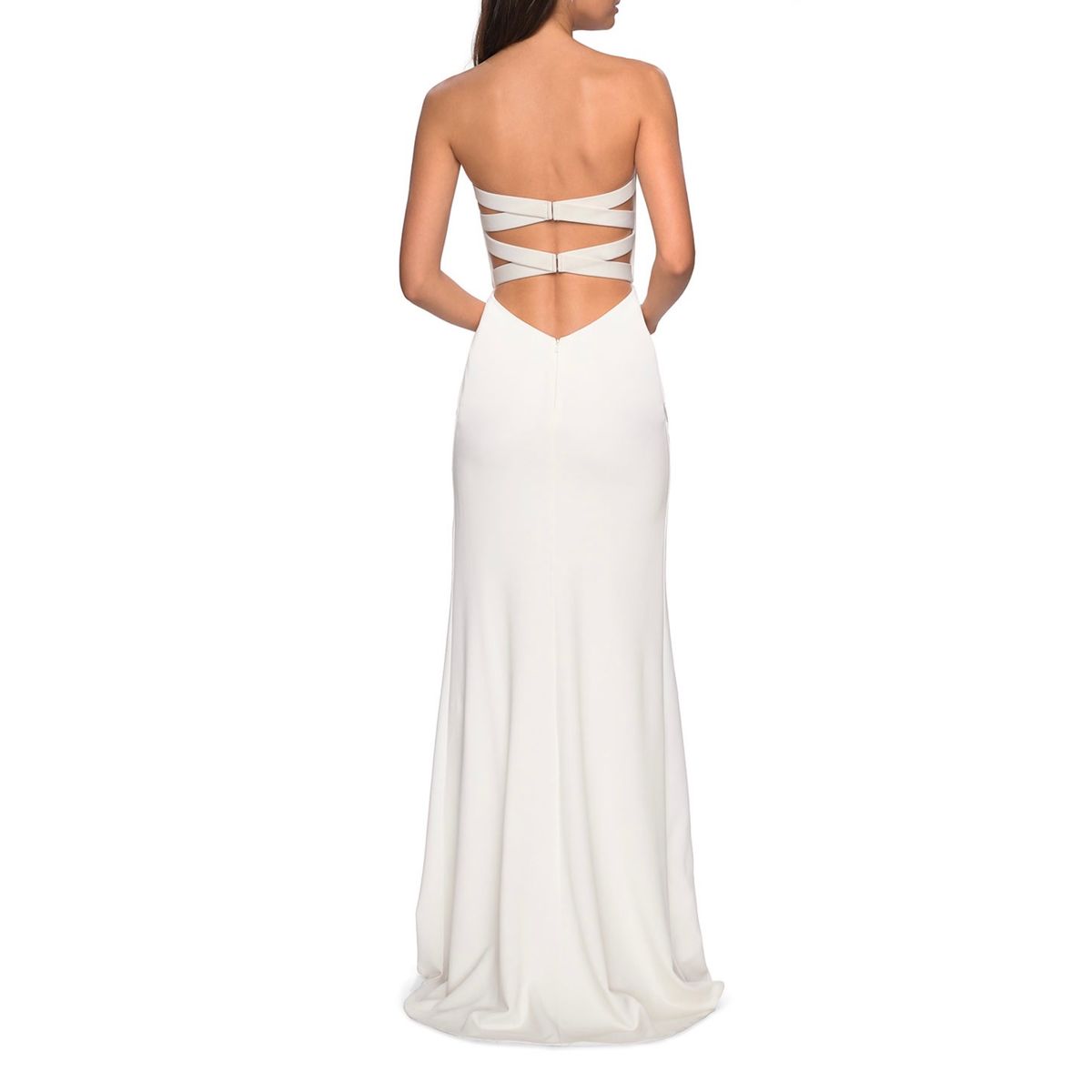 Style 27035 La Femme Size 6 Strapless White Floor Length Maxi on Queenly