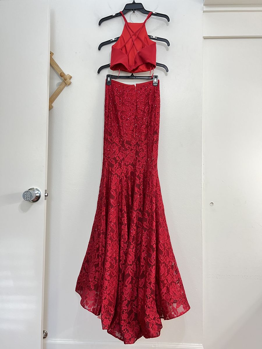 La Femme Size 2 Lace Red Floor Length Maxi on Queenly