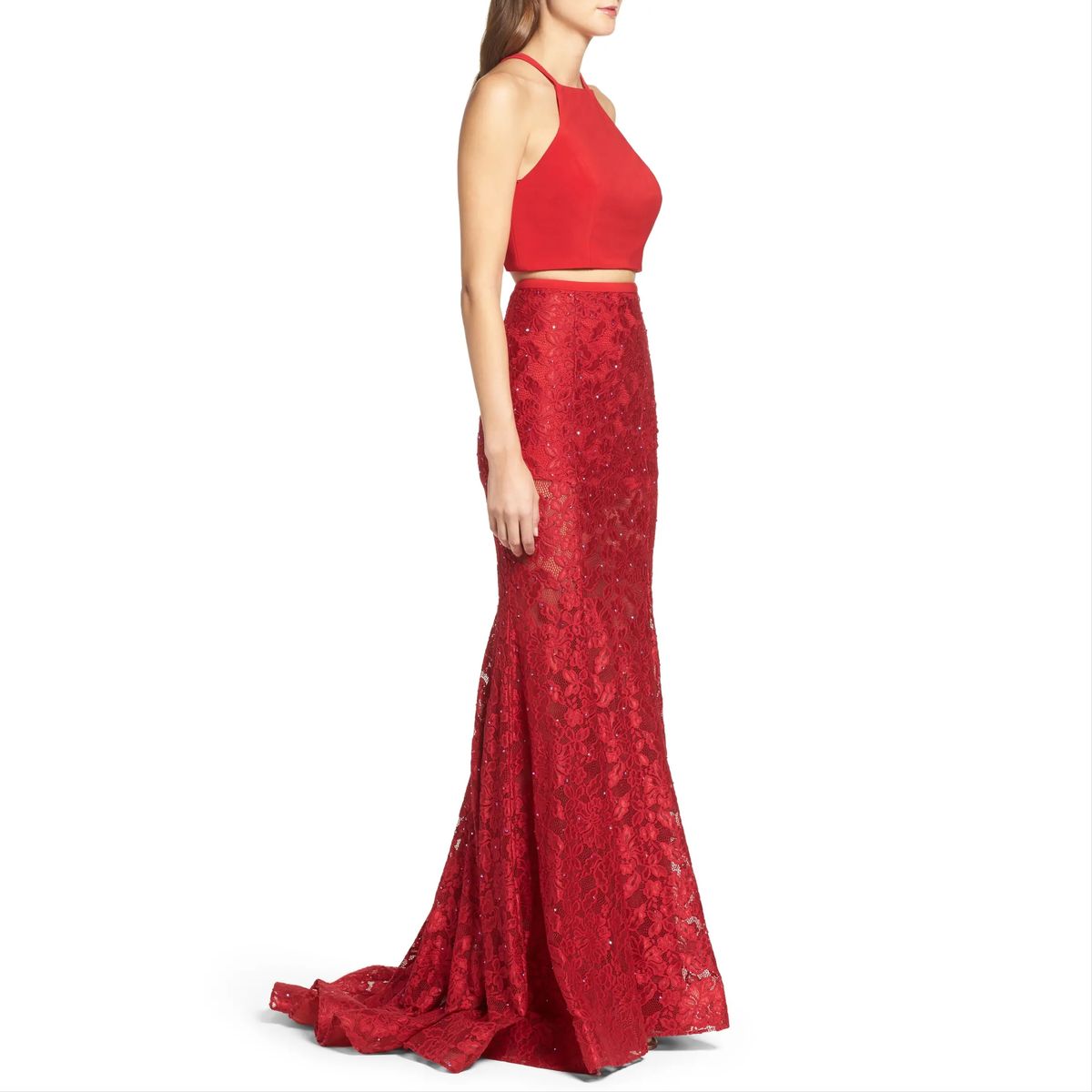 La Femme Size 2 Lace Red Floor Length Maxi on Queenly