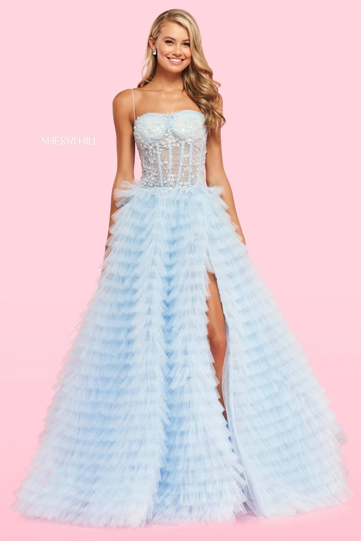 Style 54189 Sherri Hill Size 4 Prom Blue Ball Gown on Queenly