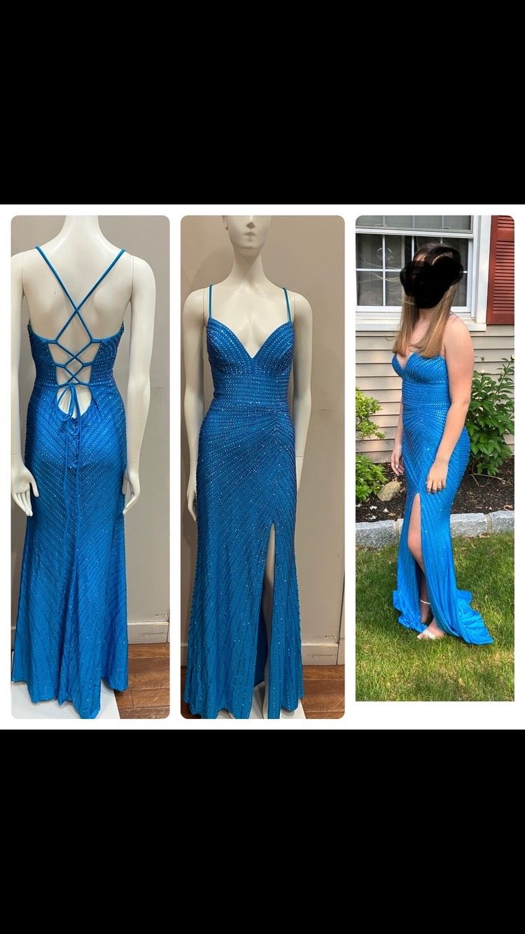 Faviana Size 4 Prom Plunge Blue Mermaid Dress on Queenly